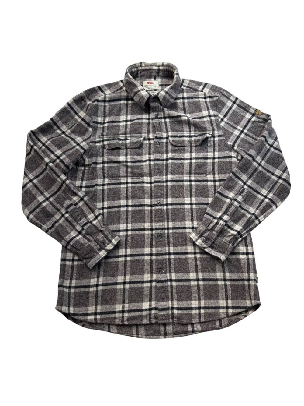Fjallraven Ovik Heavy Flannel Shirt Men Sz Medium Grey Tartan Plaid Long Sleeve